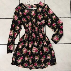 NWOT! Stella Tweed Black Dress with Pink Floral Pattern